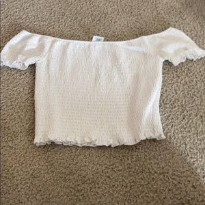 white smock off the shoulder shirt